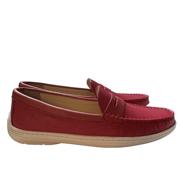 Driver Club USA Shoes Womens Size 5 Red Naples 2 Penny Loafer Leather Moccasin - Picture 12 of 14